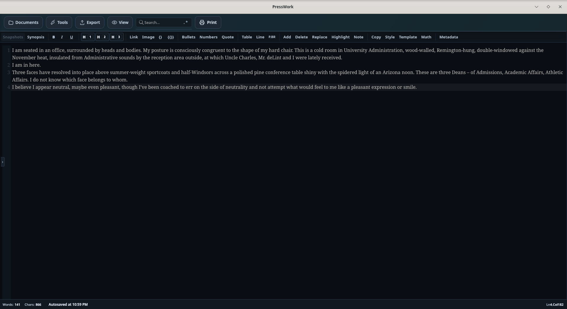 PressWork editor interface